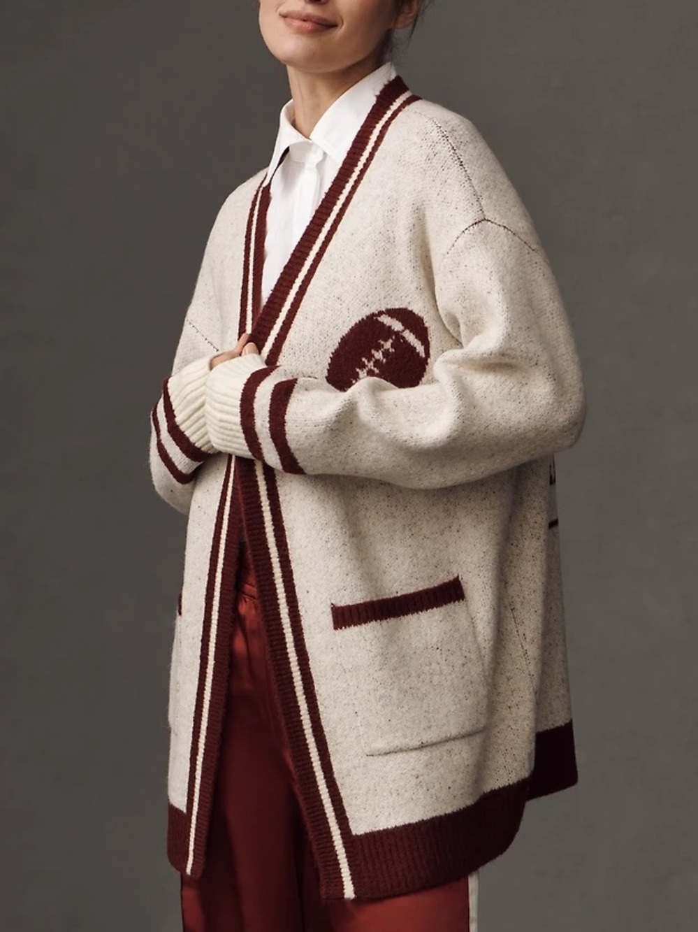 Anthro Flat White Football Game Day Cardigan OS